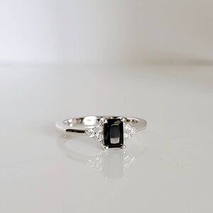 Sterling Silver Black Onyx Ring, Emerald Cut Women's Promise Ring, Anniversary,